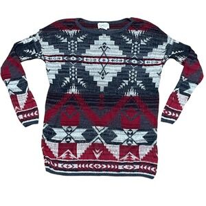 Denim & Supply Ralph Lauren Women's Sm Aztec Print Sweater Southwestern Red Gray